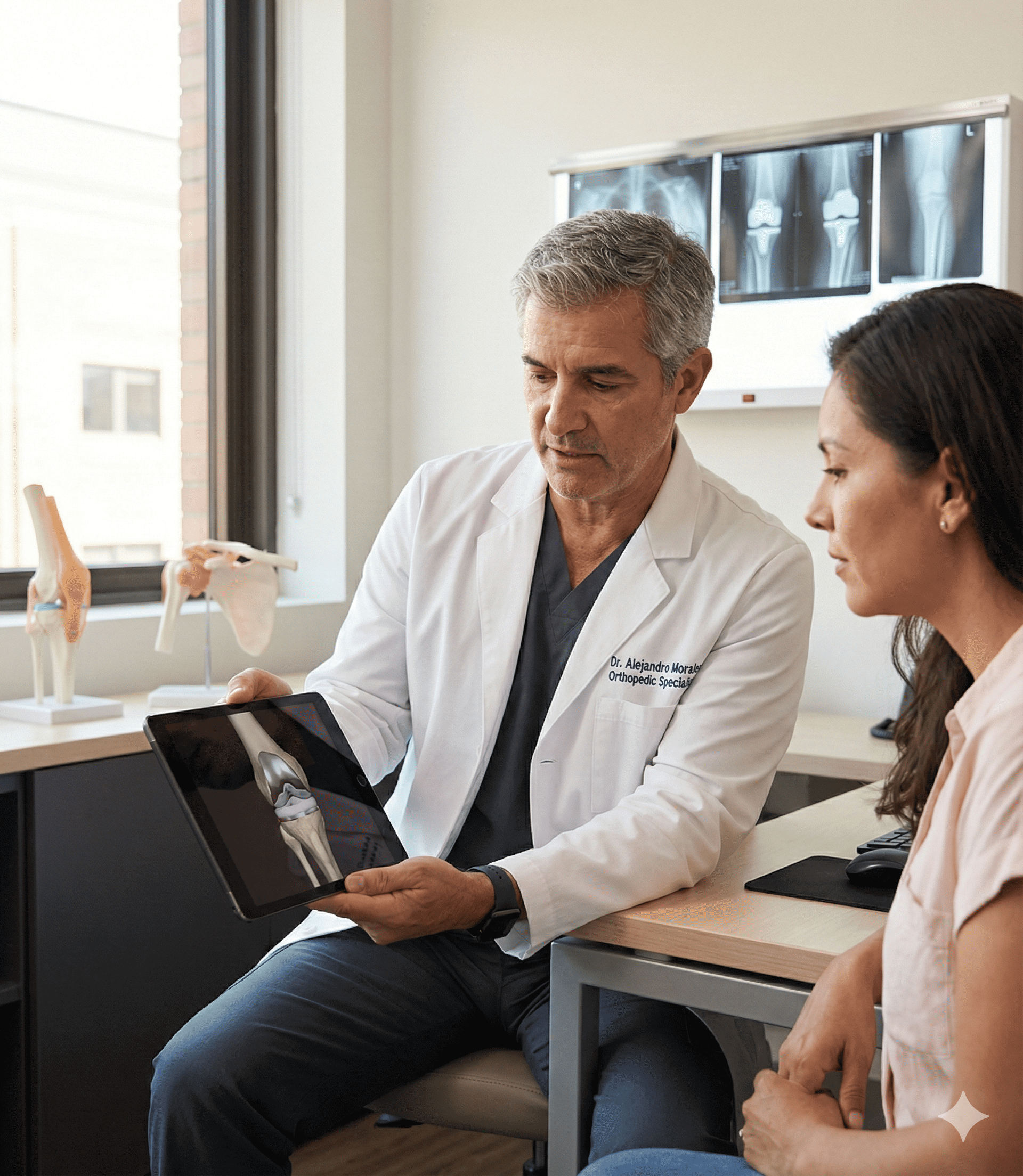 Consulta médica inicial con especialista ortopédico