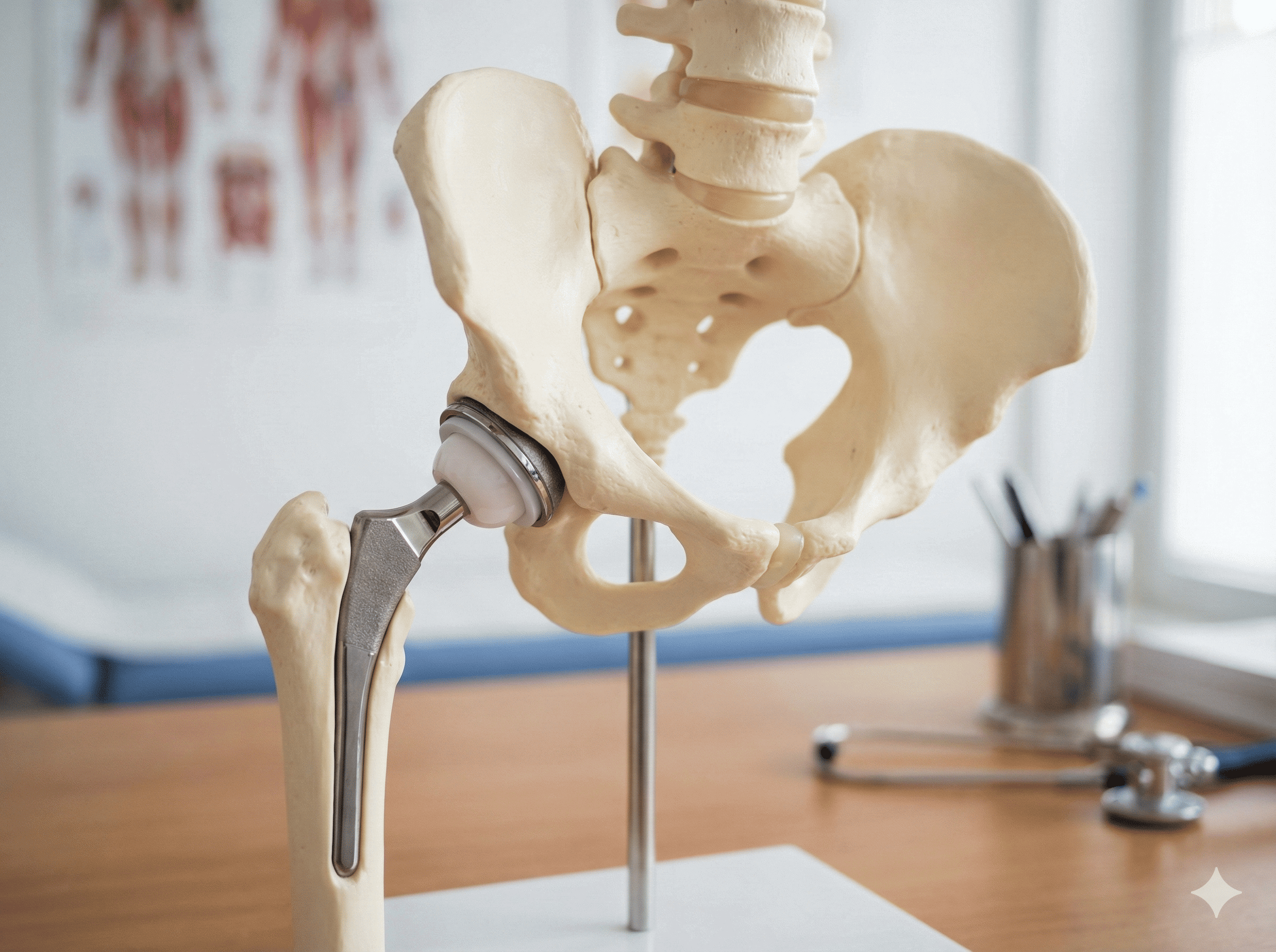 Modelo anatómico de cadera con prótesis implantada